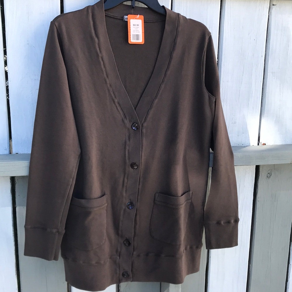 Allen Allen Vee Chocolate Brown Cardigan NWT